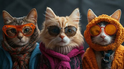 Fototapeta premium Pets and their favorite outfits, featuring stylish clothes and costumes. Emphasizing stylish and playful nature. Ideal for fashion-themed social media posts and pet blogs.