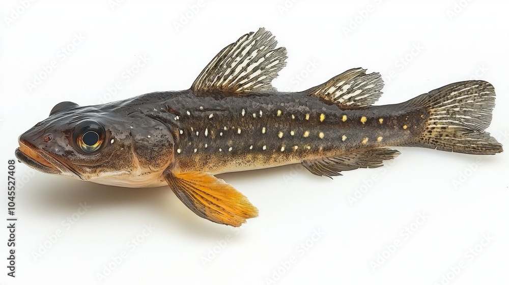 Poster mudfish neochanna rests on a white background displaying its distinct markings and colors. this fres