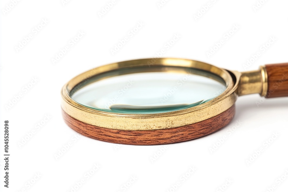 Poster a close-up shot of a magnifying glass on a white surface, perfect for highlighting details or repres