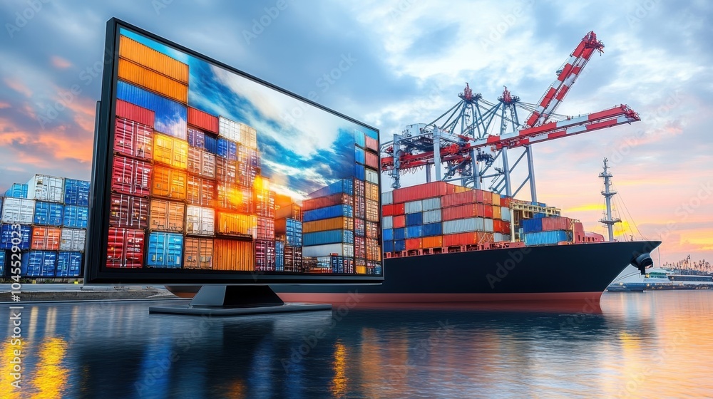 Aufkleber a large screen in a dispatch center tracking shipments and logistics data in real-time, with operato