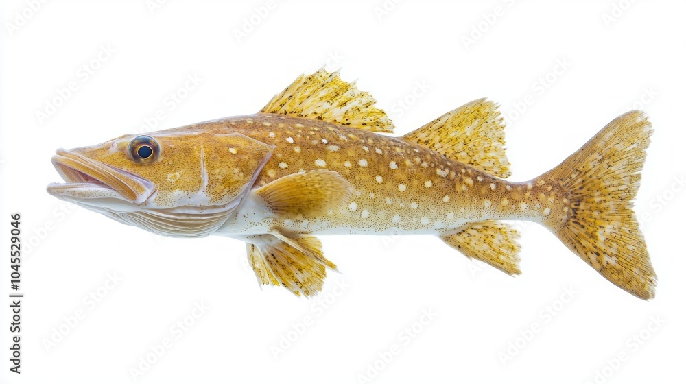 Poster pacific cod known scientifically gadus macrocephalus is presented in sharp detail emphasizing its di