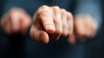 Closeup of a man's hand pointing directly at the viewer.
