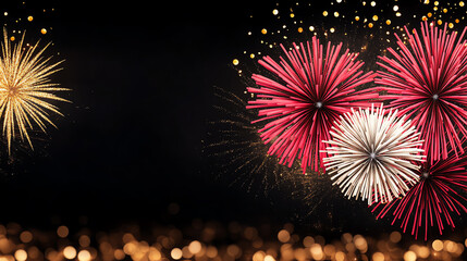 Vibrant fireworks display with colorful bursts against a dark background, perfect for celebrations and festive occasions.