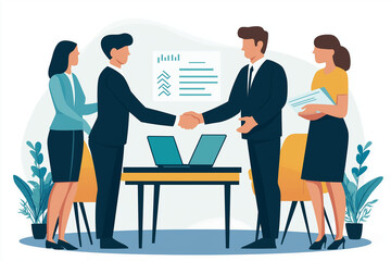 Fototapeta premium Business people, handshake and welcome for tech meeting, partnership deal and employee collaboration.