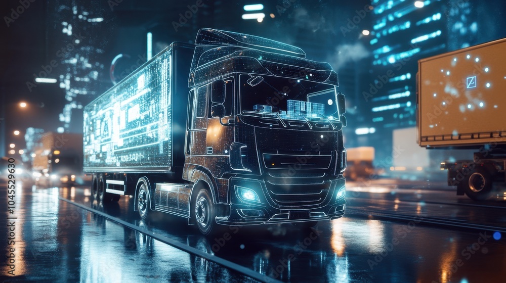 Aufkleber a large screen in a dispatch room tracking real-time movement of trucks and shipments across various