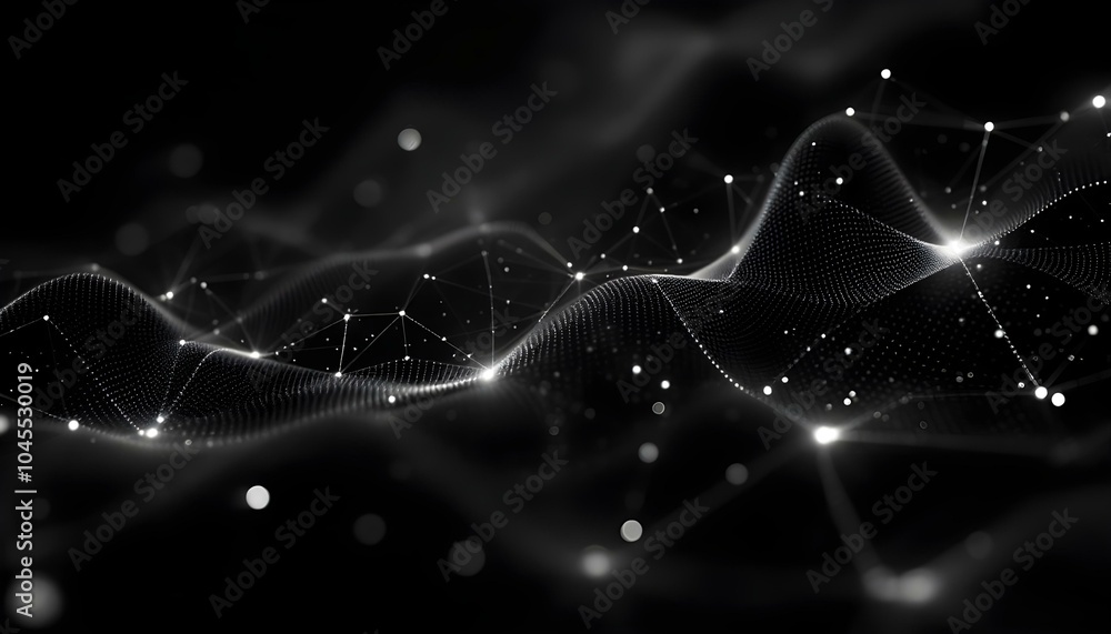 Poster internet technology network. abstract black and white background. large amount of data. 3d rendering
