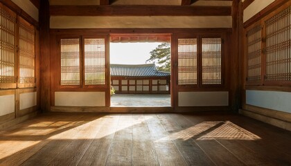 Sunlight reflected between the windows of a hanok house