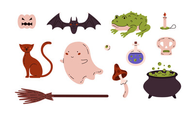 Vector set of Witch elements on isolated background.