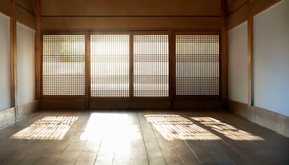 Sunlight reflected between the windows of a hanok house