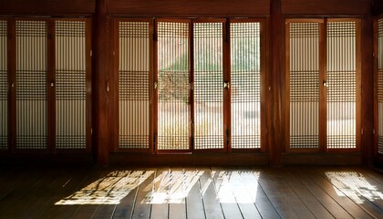 Sunlight reflected between the windows of a hanok house
