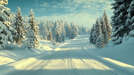 High-definition wallpapers of a snowy winter road