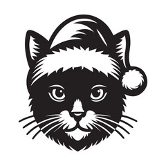 Fototapeta premium Cartoon black and white cat vector illustration with a cute and funny expression wearing christmas hat