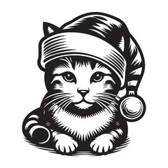 Cute cartoon cat with a bow and feathers on its head