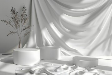 Minimalist White Textured Podiums Against Clean Background