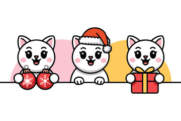 Three Adorable Cats Holding Holiday Decorations and Gifts for Christmas Celebrations