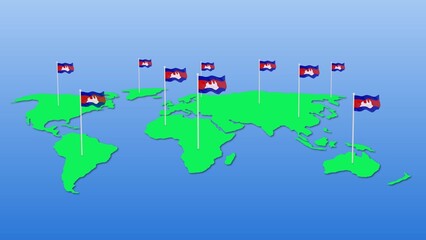 Flag of cambodia around the world flying wave
