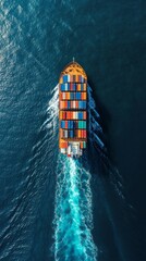 Aerial View of a Fully Loaded Cargo Ship, Sea Transportation for goods