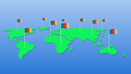 Flag of cameroon around the world flying wave