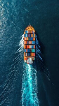 Aerial View of a Fully Loaded Cargo Ship, Sea Transportation for goods