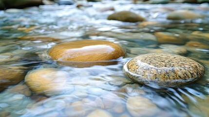 Smooth Stones in Clear Water Reflection