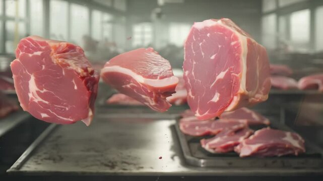 The inscription "Halal" appears in the form of pieces of meat against the background of the kitchen. The concept of the halal industry.