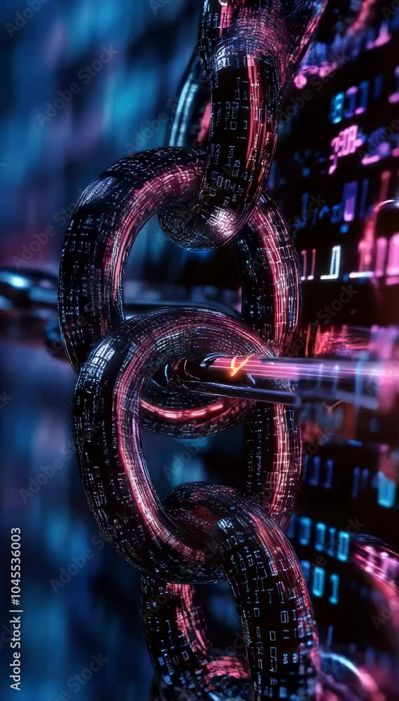 Poster vibrant digital chains modern exploration of connectivity, security, and innovation in technology th