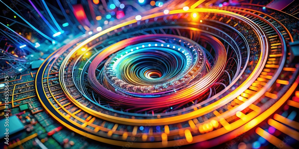 Poster abstract digital spiral technology system background with network concept for creative design and fr