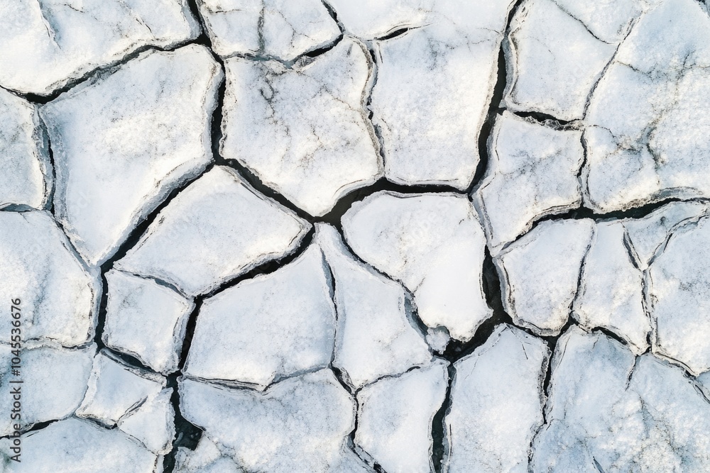 Poster Close-up shot of a cracked surface of ice with intricate patterns