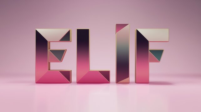 Stylized 3D Text 'ELIF' with Soft Gradient in Pink and Purple Hues for Modern Branding or Marketing Use