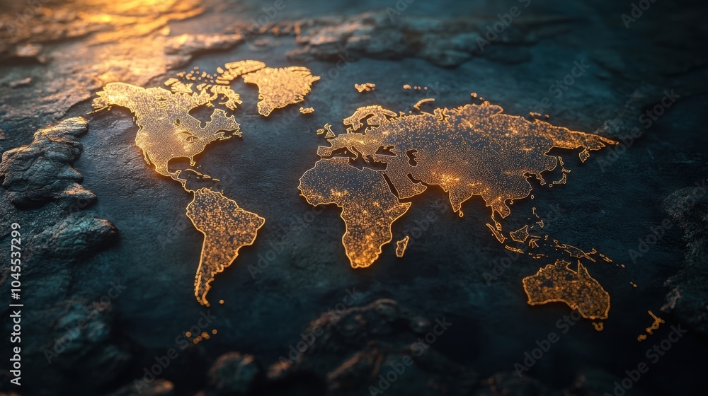Aufkleber a world map with illuminated lines connecting major trading hubs across the globe, symbolizing inter