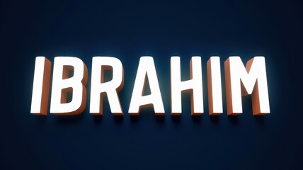 3D Text Design: The word 'IBRAHIM' in bold, glowing letters against a dark blue background, ideal for branding and artistic projects.