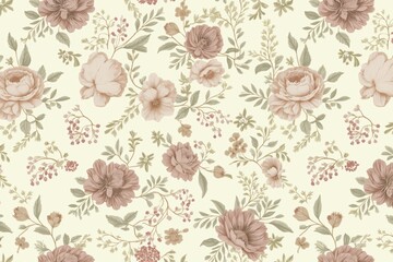Vintage floral pattern with peonies and hibiscus for home decor and fabric design.