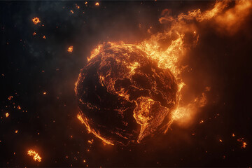 Global With Fire, burning in flames observed from outer space view