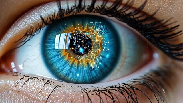 An up-close exploration of a vibrant blue and orange eye showcasing intricate patterns and details