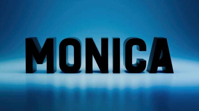 Stylish Text Display: Bold black letters spelling 'MONICA' on a blue gradient background, ideal for branding or personal projects. - Powered by Adobe
