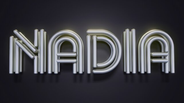 Neon Light Art: The Name 'NADIA' in Elegant, Curved Tubes on a Dark Background, Ideal for Modern Designs.