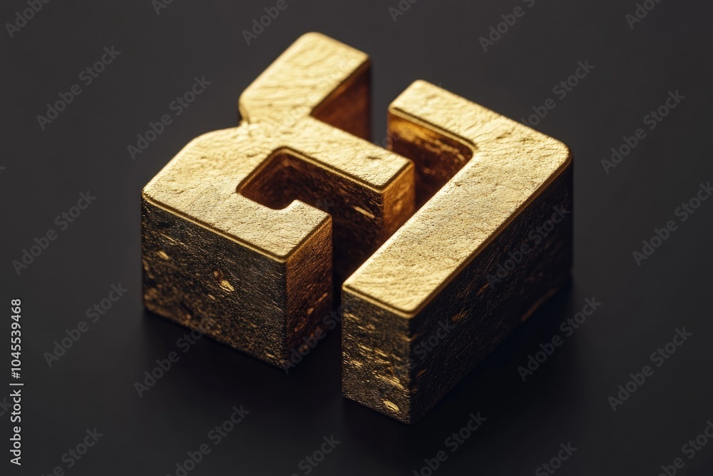 Poster close-up shot of a golden letter on a black background, ideal for use in designs or typography proje