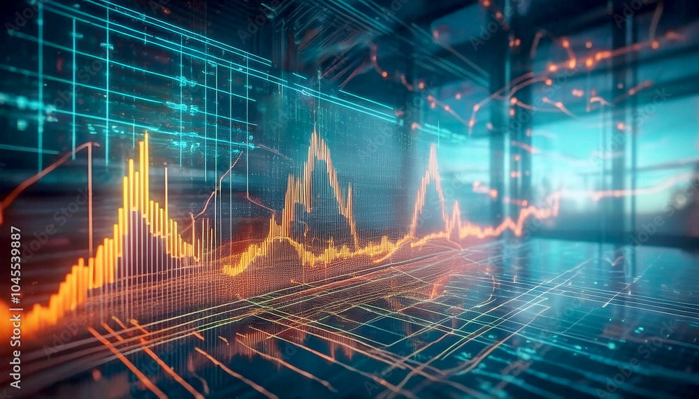 Poster advanced power grid interface that shows price graphs and data analysis, highlighting market trends 