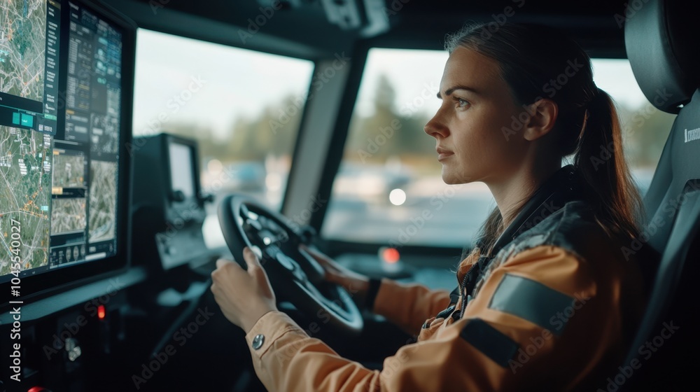 Aufkleber dispatch center with a huge tracking screen showing vehicle positions, traffic updates, and dispatch