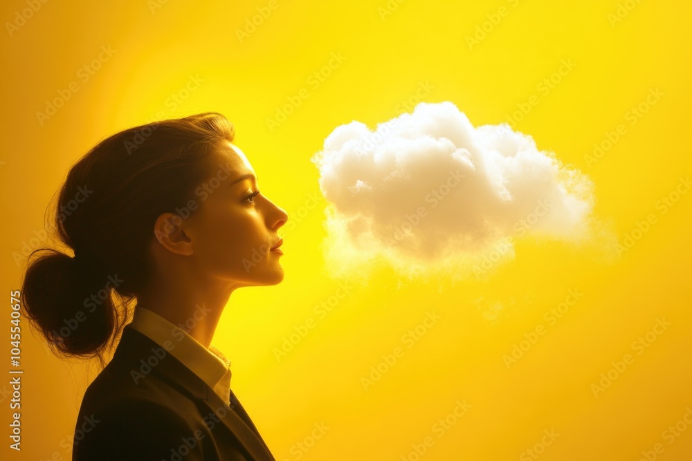 Poster a person standing at the edge of a cloudy landscape with a scenic view