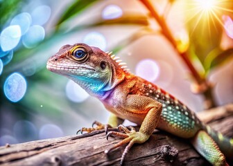 Fototapeta premium Adorable Glowing Lizard in Natural Habitat with Copy Space for Text