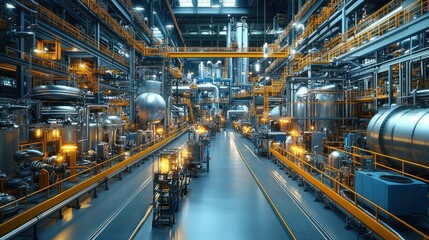 Industrial facility with machinery and pipelines for production.