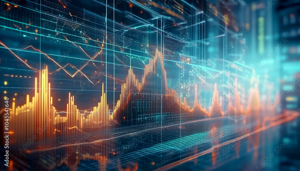 Poster advanced power grid interface that shows price graphs and data analysis, highlighting market trends 