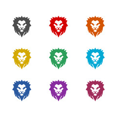Lion head logo icon isolated on white background. Set icons colorful