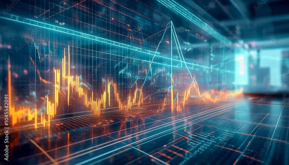 Poster advanced power grid interface that shows price graphs and data analysis, highlighting market trends 
