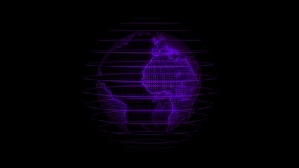 Glowing purple color technology hologram earth black background