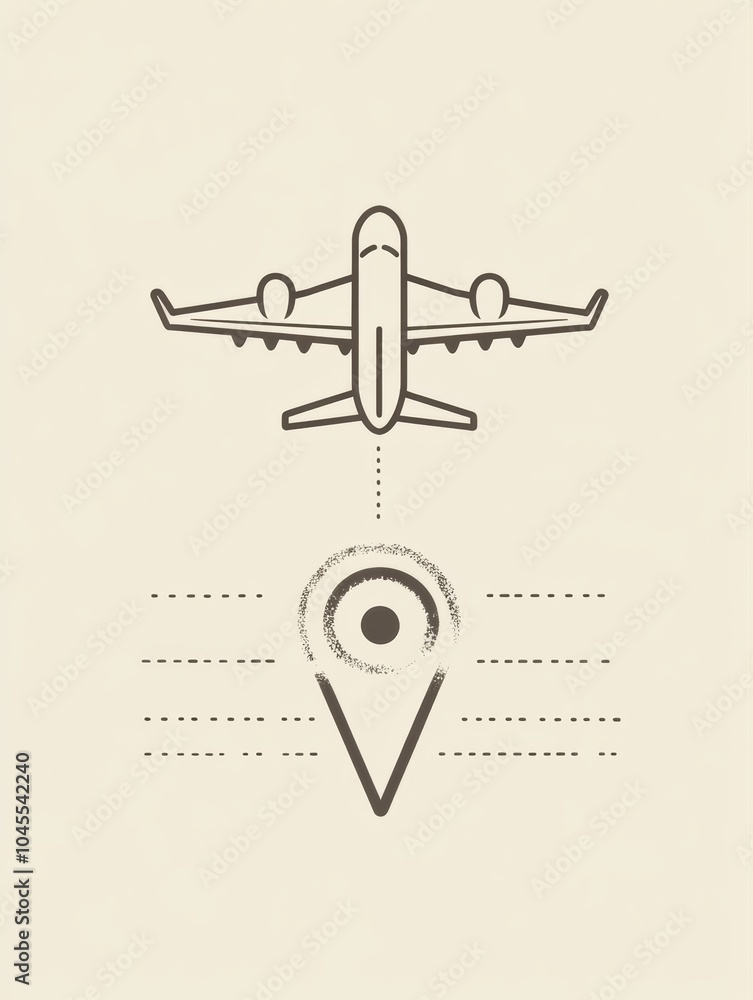 Poster an airplane graphic flies toward a map pin, symbolizing travel and the excitement of discovering new
