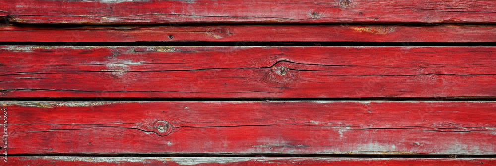 Poster a vibrant, weathered red wooden surface showcasing distinct grain patterns and texture, ideal for ru