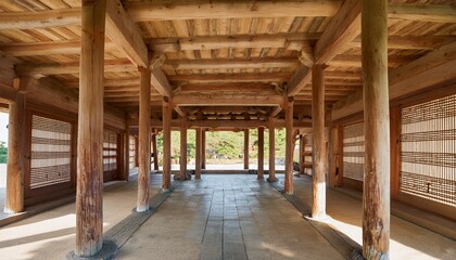 Fototapeta premium Pillars and rafters of traditional Korean wooden architecture