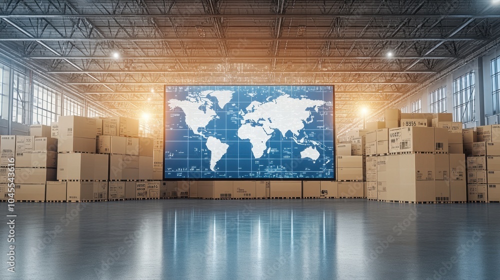 Aufkleber large screen in a logistics dispatch room displaying real-time tracking data for global shipments.